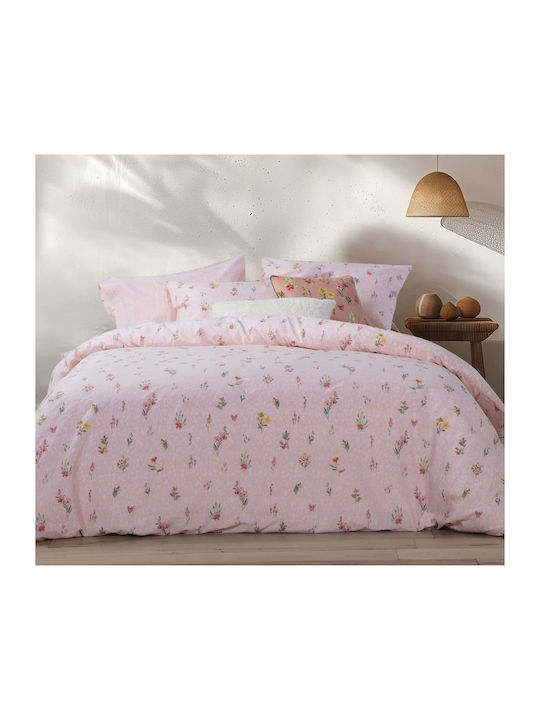 Nef-Nef Homeware Bettwäsche-Set Überdoppel mit Gummiband 160x200+35cm. Plant Rosa 4Stück