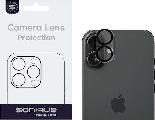 Sonique Full Camera Protection Tempered Glass Black for the iPhone 16, iPhone 16 Plus