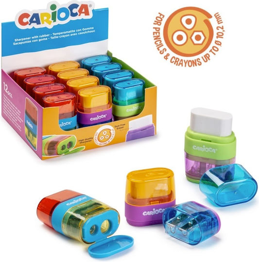 Carioca Kunststoff Doppelt Anspitzer mit Radiergummi (Μiverse Farben) 12Stück