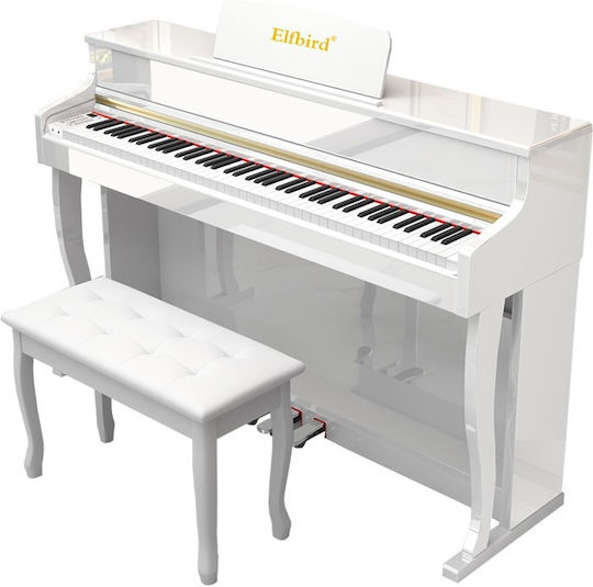 Elfbird Електрически Изправен Пиано BL-880 Комплект с 88 Динамичен Клавиши Вградени говорители и Свързване със Слушалки Бял