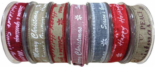 Платнена лента с тел "Season's Greetings Wishes" 2.5см 9м T03016-2 3 бежово червено