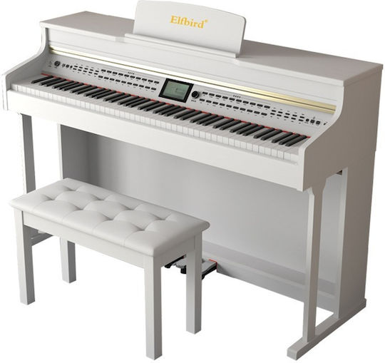 Elfbird Electric Upright Piano BL-8810 Set with 88 Dynamically Keys Built-in Speakers and Connection with Headphones White
