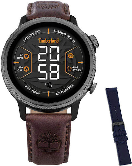 Timberland Trail Force S1 48mm Smartwatch with Heart Rate Monitor (Dark Brown Leather Strap Gift Set)