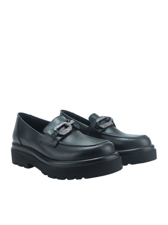 Leather Women's Loafers in Black Color