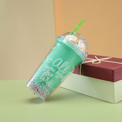 Zmart Becher mit Strohhalm Pom Pom Minze Zmart Becher mit Strohhalm Pom Pom Minze