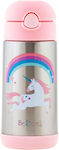 Stephen Joseph Kinder Trinkflasche Thermos Einhorn Rostfreier Stahl mit Strohhalm Rosa 350ml