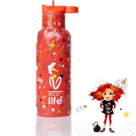 Ecolife Vasiliki Kids Water Bottle Thermos Stainless Steel with Straw Spitha 500ml