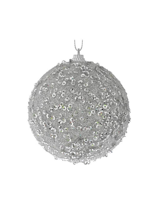 Iliadis Κρεμαστή Christmas Hanging Ball Ornament Plastic Silver With Gold Dust With Beads Silver