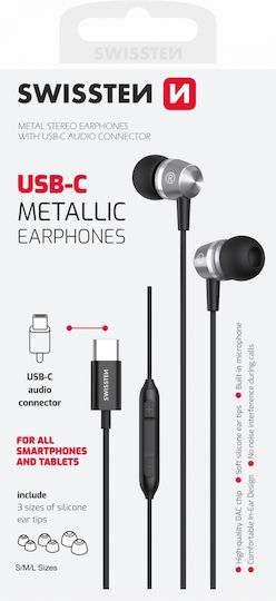 Swissten 51109100 In-Ear Freisprecheinrichtung Kopfhörer mit Stecker USB-C Schwarz
