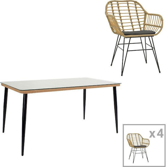 Set Sala De Mese Pentru Exterior Naoki X 5 Piese Naturale, Negru Cu Perne
