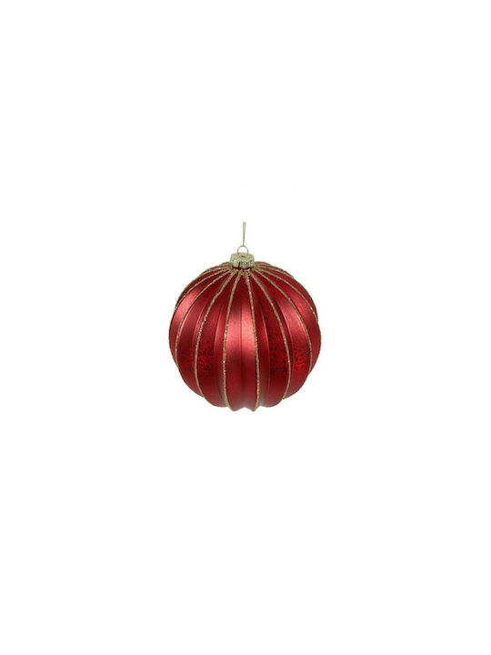 Glass Ball Red/Gold Stripes D10cm