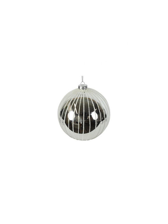 Silver Glass Ball with Stripes D8cm