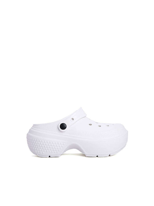 Women's High Perforated Clogs White