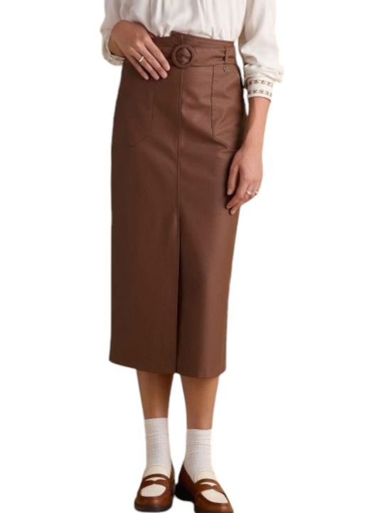 Attrattivo Leather High Waist Maxi Skirt Tabac