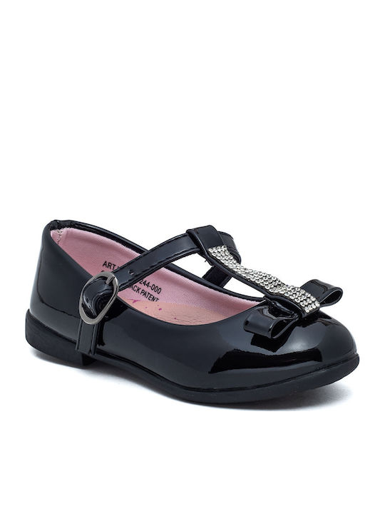 Kids Patent Leather Ballerinas with Adjustable Metal Clasp Black