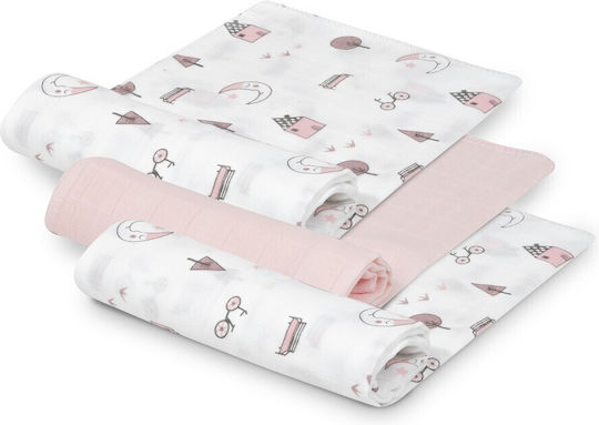 Interbaby Πάνες Αγκαλιάς από Μουσελίνα Pink 55x70εκ. 3τμχ