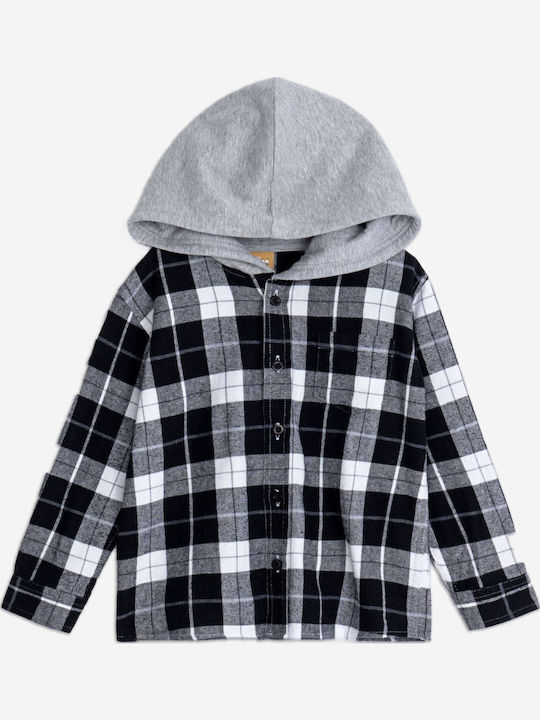 Kids Checked Shirt Long Sleeve Black, Ecru, Grey Melange