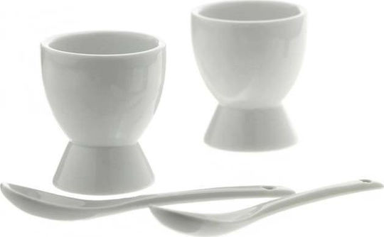 Set 2 Orion Egg Holders Spoons Ceramic White