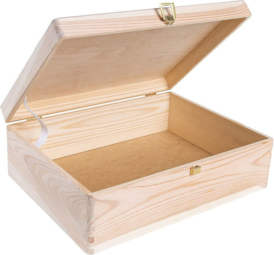 Creative Deco Xl Large Wooden Box Lock Lid Decoration 40 X 30 X 14 Cm + 1 Cm Without Handles Wooden Chest Documents Toys Tools Raw Unfinished
