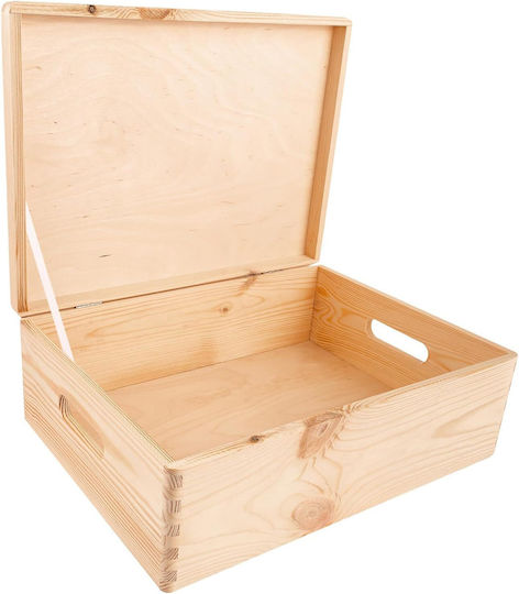 Креатив Деко XL голяма дървена кутия с капак 40 x 30 x 13 см + 1 см дръжки, неоцветен дървен сандък за документи, играчки, инструменти, необработен