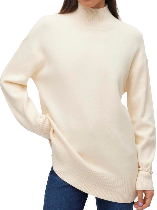 Vero Moda Damen Langarm Pullover Rollkragen Ecru