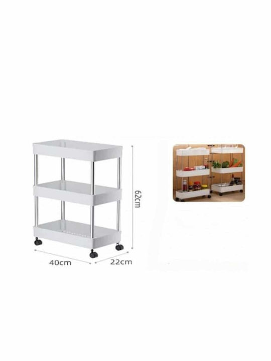 Τρόλεϊ Κουζίνας Πλαστικό 3 Θέσεων Λευκό 40x22x62cm