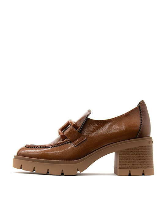Hispanitas Patent Leather Tabac Brown High Heels