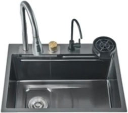 Drop-In Sink Inox with Faucet W60xD45cm Black