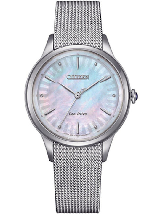 Citizen Γυναικείο Ρολόι 32.5mm Solar με Ασημί Μεταλλικό Μπρασελέ