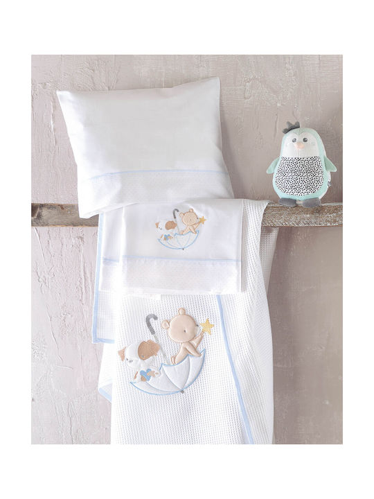 Rythmos Umbrella Flight Baby Sheets Set Crib Flannel Sky Blue Light Blue 100x160cm 3pcs