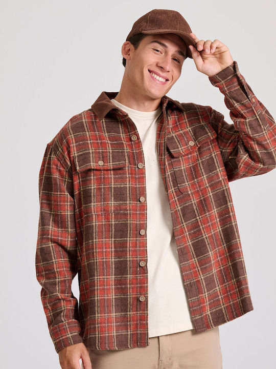 Funky Buddha Φανελένιο Overshirt Καφέ