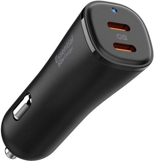 Spigen Arcstation Essential Car Charger Car Charger 50W 2.4A with Ports: 2xType-C Black Color