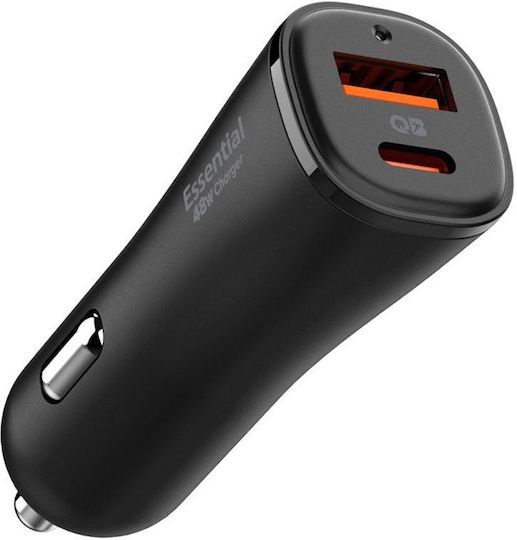 Spigen Essential 48w Car Charger Φορτιστής Αυτοκινήτου 48W 2.4A με Θύρες: 1xUSB 1xType-C Μαύρο Χρώμα