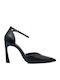Synthetic Leather Black Heels with Strap