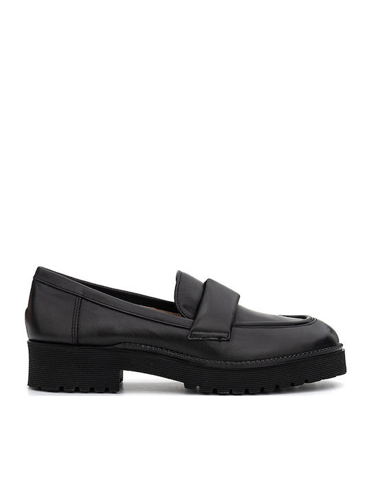 Leather Women's Loafers in Black Color