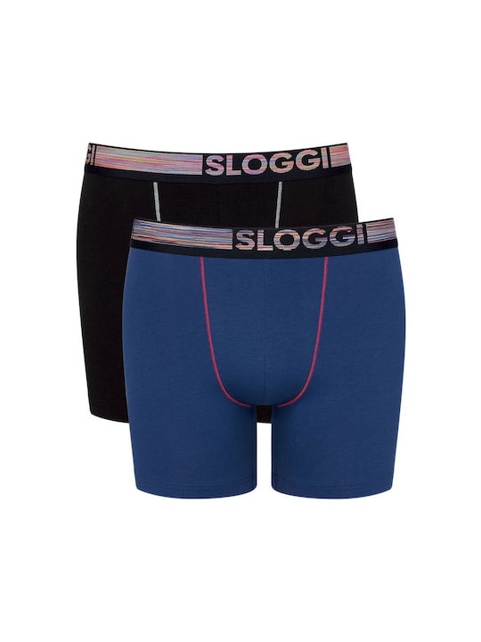 Go Abc Men's Boxers Blue-black with Patterns 2Pack