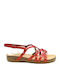 Leather Women's Flat Sandals Anatomic in Red Color