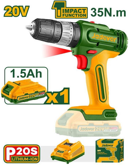 Jadever JDCDP521 Percussive Drill Driver Battery 20V 1x1.5Ah