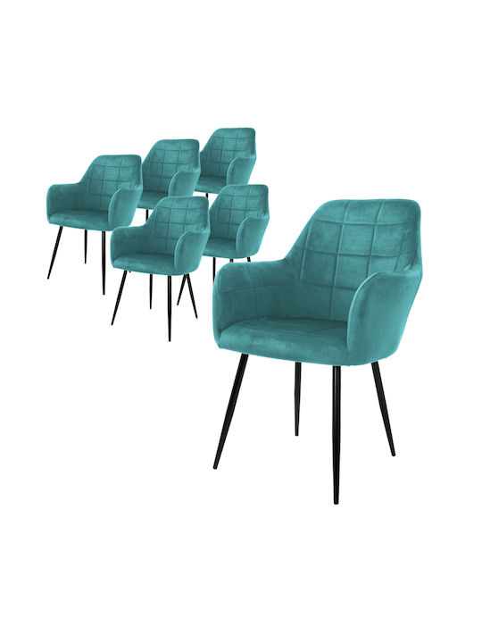 Dining Room Velvet Armchair Petrol Blue 6pcs