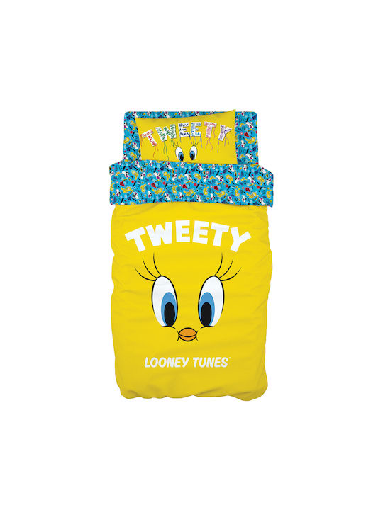 Beauty Home Art 6191 Tweety Set Kids Duvet Cover Single with Pillowcase Cotton Yellow 165x250cm