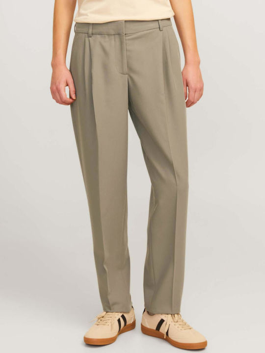 Women's High-waisted Fabric Trousers Straight Line Khaki