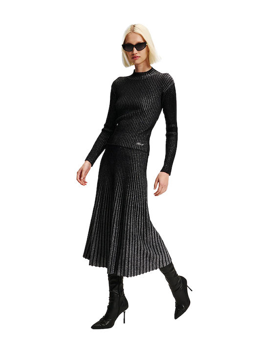 Πλισέ Ψηλόμεση Midi Φούστα Black & Silver
