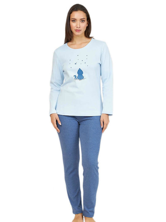 Harmony Winter Baumwolle Damen Nachthemd Blau