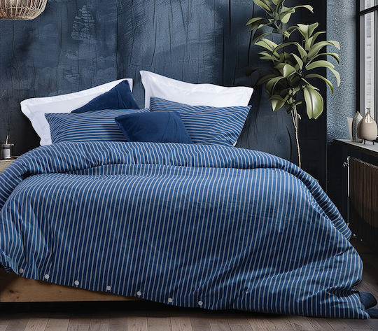Nef-Nef Homeware Σετ Παπλωματοθήκη Βαμβακερή Υπέρδιπλη με 2 Μαξιλαροθήκες 240x220cm Nau Coast Navy