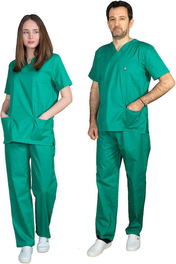Alezi Unisex Σετ Ιατρικό Παντελόνι και Μπλούζα Πράσινο από Βαμβάκι και Πολυεστέρα
