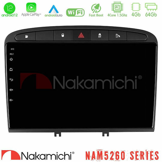 Nakamichi Auto-Audiosystem für Peugeot 308 / RCZ 2009-2015 (Bluetooth/USB/AUX/WiFi/GPS/Apple-Carplay/Android-Auto) mit Touchscreen 9"
