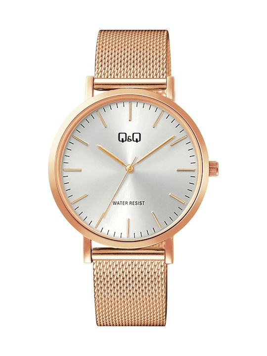 Q&Q Herrenuhr 40mm Batterie mit Rose Gold Metallarmband