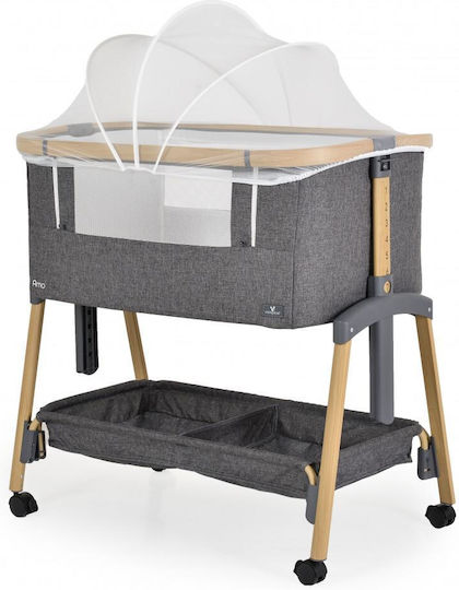 Cangaroo Λίκνο Amo με Στρώμα, Πλαϊνό Άνοιγμα και Ρόδες Dark Grey