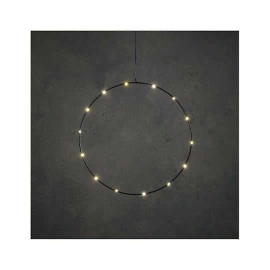 Schwarzer Kranz mit 15 LED-Lichtern Warmweiß/Batterie Ø35cm