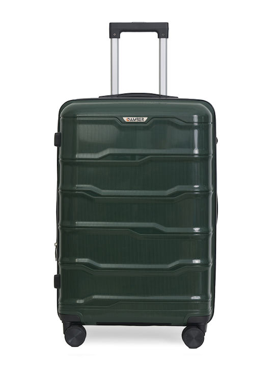 Amber Medium Hard Green Suitcase with 4 Wheels ...